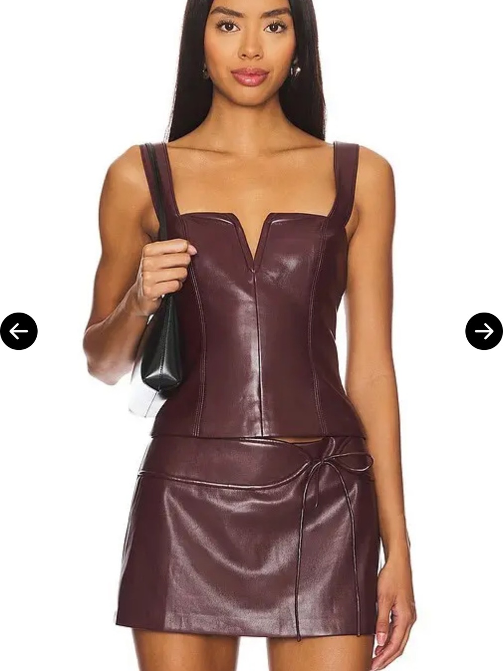 Amanda Uprichard Burgundy Faux Leather Corset Tank and skort set Top